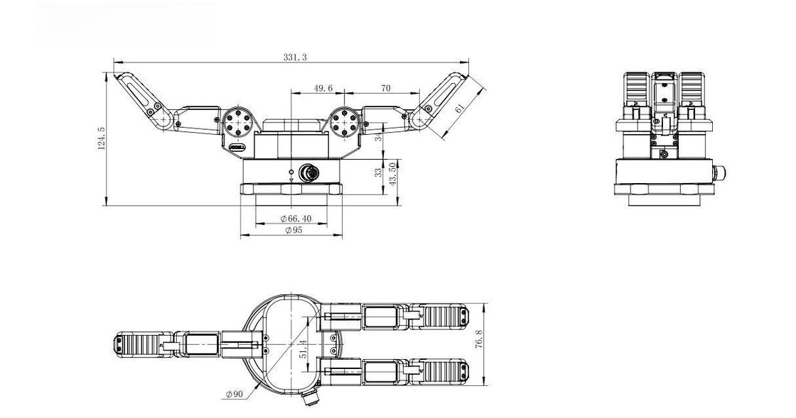 Hệ thống kẹp gắp rô-bốt thích ứng ba ngón tay 3 dễ dàng bao lấy trọng lượng bản thân 0,98kg 60W